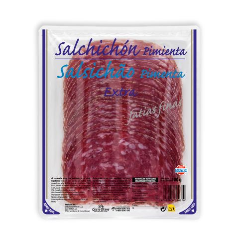 Spanish cured sausage thinly sliced with pepper